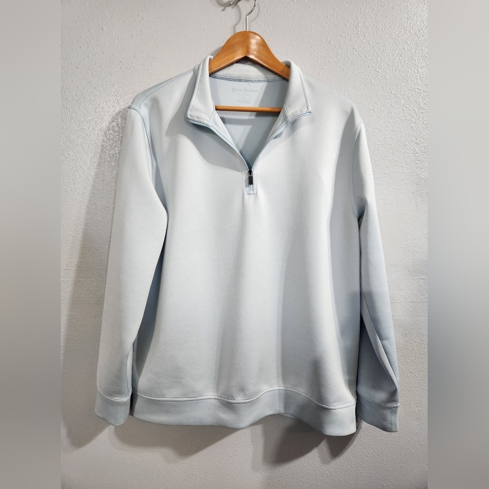 Hickey Freeman Light Blue Quarter-Zip Sweatshirt Pullover 1/4 Zip Large